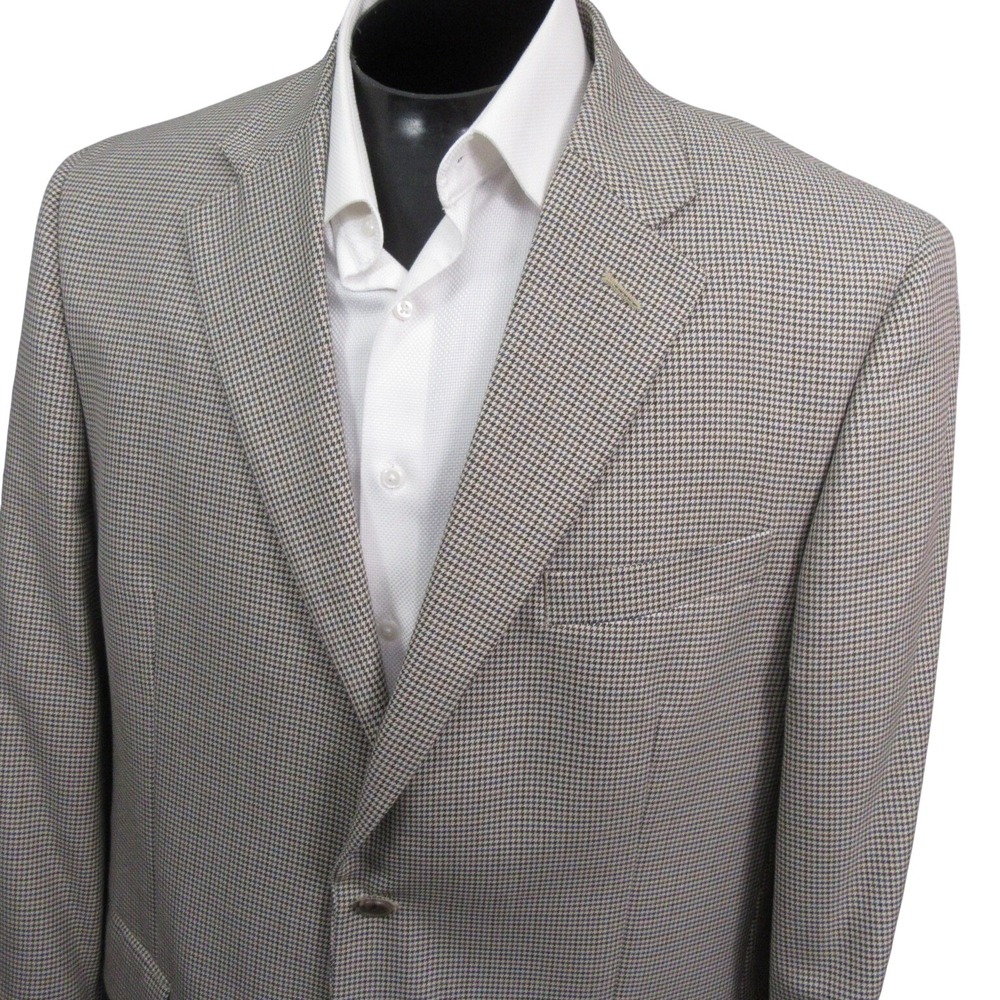 La Crosse Sport Coat 44L Beige Houndstooth Check Single Vent Poly Rayon